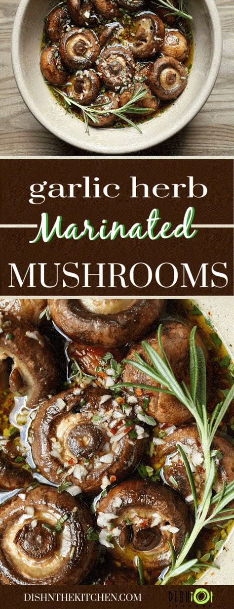 Impress your dinner guests with these delicious Herb Marinated Mushrooms. Serve them alongside your favourite charcuterie, as a side dish, or place on skewers and grill them up. The fresh herb and vinegar combination really makes these mushrooms shine. #marinatedmushrooms #mushrooms #pickledmushrooms #herbandgarlic #vegan #appetizer Marinade For Mushrooms, Portabella Mushroom Marinade, Skewer Side Dishes, Marinated Mushrooms Appetizer, Saute Mushrooms, Mushroom Marinade, Herb Marinade, Vegan Appetizer, Mushroom Dish