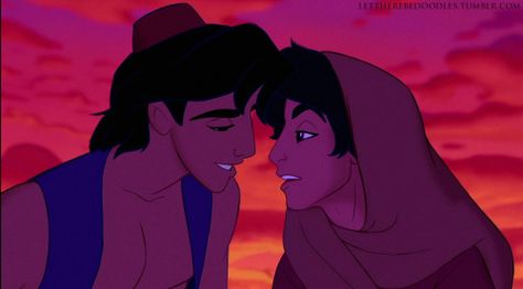 Aladdin with male Jasmine. Posted on Tumblr.com by lettherebedoodles. Disney Genderbend, Aladdin Wallpaper, Disney Amor, Couples Disney, Jasmine And Aladdin, Aladdin 1992, Disney Prince, Animation Disney, Aladdin Jasmine