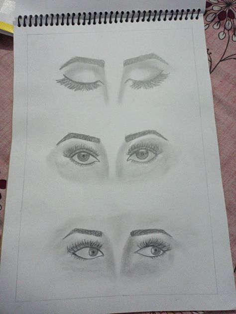 Drawing of both eyes from different angle such as closed, open and looking side way by pencil Side Angle Eyes Drawing, Closed Eye Drawing, Drawing Of Eyes, Eye Illustration, Eye Sketch, Side Eye, Closed Eyes, Eye Drawing, Interesting Art