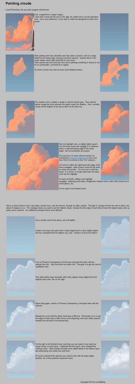 Paintings Tumblr, Cloud Tutorial, Acrylic Tutorials, Clouds In The Sky, Digital Painting Tutorials, Cloud Painting, Poses References, Art Instructions, Digital Art Tutorial