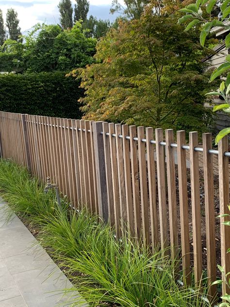 Scandinavian Fence Ideas, Front Fence And Gate, Front Fence Ideas Australia, Vertical Slat Fence, Wood Slat Fence, Modern Garden Fence, Vertical Fence, Low Fence, Wood Fence Design