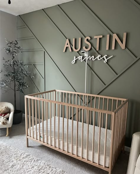 24 Soothing Sage Green Nursery Ideas 58 24 Soothing Sage Green Nursery Ideas Sage Green Nursery Ideas, Green Nursery Ideas, Enchanting Nursery, Green Nursery Boy, Sage Green Nursery, Green Boys Room, Wooden Crib, Green Accent Wall, Nursery Layout