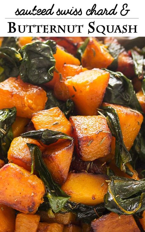 Swiss Chard And Butternut Squash, Butternut Squash Sauteed, Swiss Chard Sweet Potato Recipes, Vegan Swiss Chard Recipes, What To Do With Swiss Chard, Sauteed Swiss Chard Recipes, Red Chard Recipes, Butter Squash Recipe, Sauteed Butternut Squash