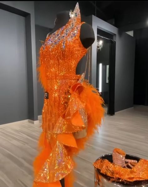 Orange Ballroom Dress, Latin Ballroom Costume, Latino Dress, Dancesport Dresses, Latin Dresses, Ballroom Costumes, Latin Ballroom Dresses, Latin Dance Costume, Dance Hairstyles