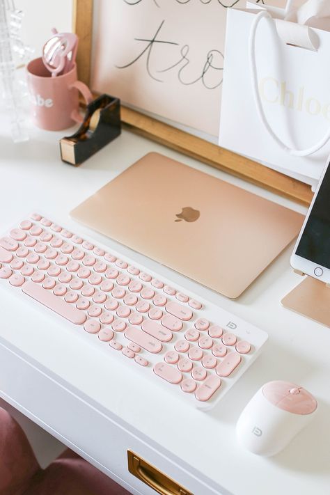 Blogger Office, Pink Velvet Sofa, Marble Table, Marble Office Table, Glam Office, Pink and Gold Office, office decor, home decor, office set up, office organization Decor On Amazon, Pink Office, Salon Suites, Cute Bedroom Decor, Keyboard And Mouse, Cute Room Decor, A Desk, Room Inspiration Bedroom, Room Ideas Bedroom