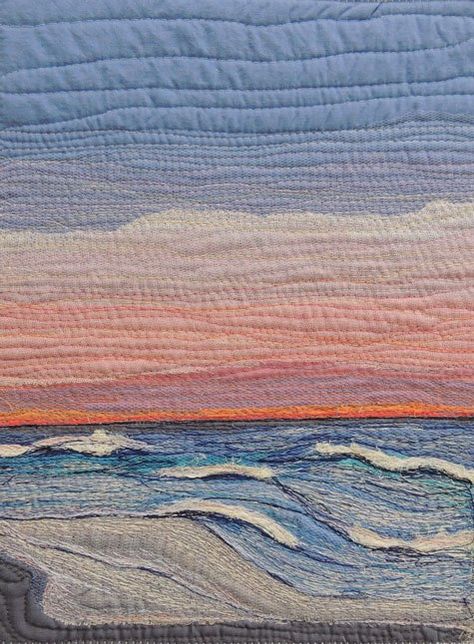 Seascape Quilts, Sun And Sky, Textile Art Quilt, Ocean Quilt, Beach Quilt, Sea Quilt, Landscape Art Quilts, Quilted Wall Hanging, Landscape Quilt