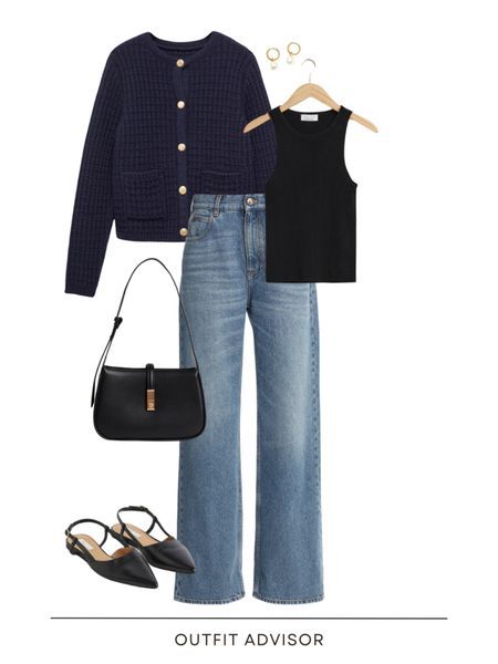 Navy Top Outfit Work, Navy Blue Top Outfit With Jeans, Black And Navy Blue Outfit, Ss24 Outfits, Navy Blue Top Outfit, Navy And Black Outfit, Navy Top Outfit, Blue Top Outfit, Casual Neutral Outfits