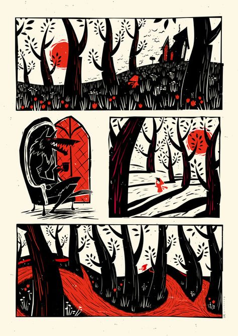 Rotkäppchen by Peter Donnelly, via Behance Red Riding Hood Art, 동화 삽화, American Illustration, Comic Illustration, Little Red Riding Hood, Childrens Illustrations, Children's Book Illustration, Red Riding Hood, Book Illustration