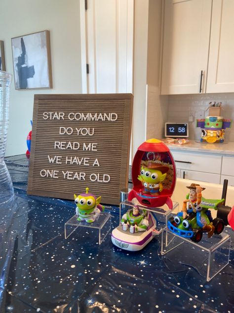 Toy Story Letter Board, Toy Story Party 1st Birthday, Toy Story Birthday Party Ideas Indoor, 1st Toy Story Birthday Party Ideas, Buzzlight Year 3rd Birthday Party, Reach 4 The Stars Birthday Toy Story, Three Year Old Buzz Lightyear Party, First Birthday Party Toy Story, Toy Story Themed Second Birthday