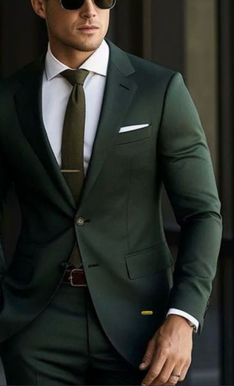 Luxury Dark Green Formal Suit, Groom Black Suit Green Tie, Men’s Dark Green Suit, Elegant Tailored Dark Green Suit, Elegant Dark Green Semi-formal Suit, Graduation Suit, Olive Green Suit, Blazers For Men Casual, Groom Wedding Attire