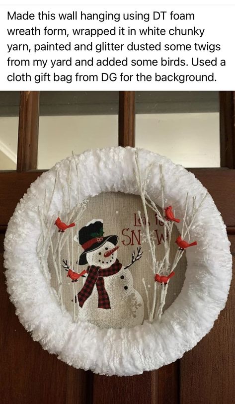 Loop Yarn Snowman Wreath, Christmas Yarn Wreaths, Yarn Wreaths, Loopy Yarn, Making Wreaths, Christmas Wreath Craft, Winter Wreath Diy, Christmas Decorations Diy Crafts, Melted Snowman