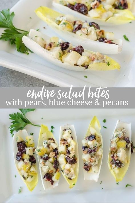 Party Food Salad, Salad Blue Cheese, Endive Appetizers, Salad Bites, Endive Recipes, Endive Salad, Gourmet Appetizers, Diy Easy Recipes, Food Salad