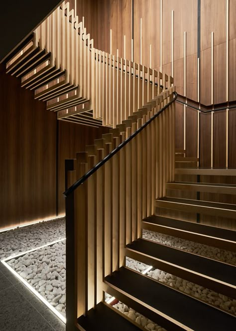 Yen Restaurant in London by Sybarite - Archiscene Stairs Lighting, Staircase Interior Design, Restaurant London, Stair Design, Staircase Handrail, Interior Staircase, Escalier Design, Stair Railing Design, Staircase Wall