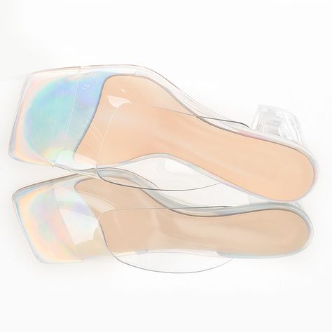 Holographic Heels, Comfy Heels, Transparent Heels, Square Toe Sandals, Toe Sandals, Green Orange, Chunky Heel, Top Shoes, Green And Orange