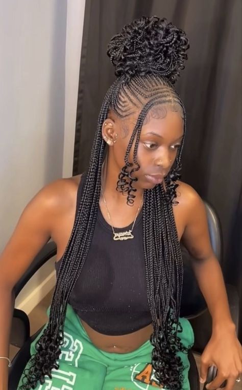 Braids In The Front Plaits In The Back, Easy Fulani Braids Hairstyles Designs, Fulani Braids With Two Front Braids, Funali Braids With Weave, Trible Braids With Box Braids, Tetris Braids, Corn Rolls Braids Hairstyles Black Women, Birthday Hairstyles For Black Women Braids, Funlaini Braids