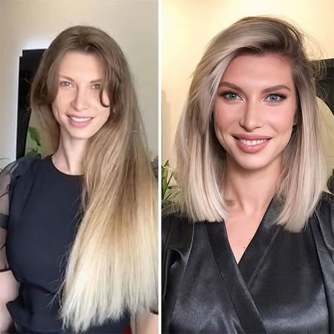 Hair-Transformations-Before-And-After-Oneshot-Hair-Awards-Behindthechair Before And After Haircut, Best Hair Stylist, Chic Bob, Edgy Haircuts, Long To Short Hair, Luscious Hair, Lob Hairstyle, Hair Makeover, Round Faces