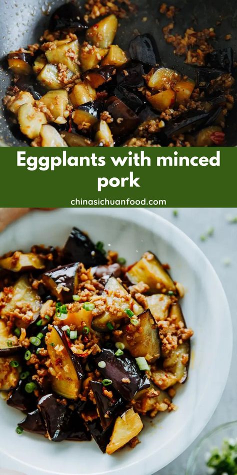 eggplants with minced pork Eggplant With Minced Pork Recipe, Pork Eggplant Recipe, Eggplant Tofu Recipe, Eating Spicy Food, Chinese Eggplant Recipes, Spicy Garlic Sauce, Chinese Eggplant, Spicy Eggplant, Ground Pork Recipes