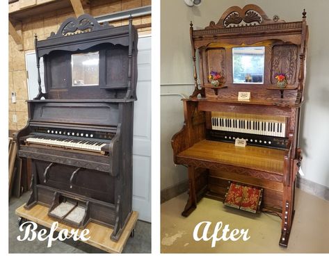 Recyled Furniture, Piano Projects, Antique Drop Leaf Table, Pump Organ, Piano Desk, Furniture Makeover Inspiration, Wood Desks, Antique Piano, Piano Decor