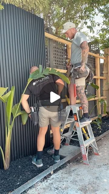 RAUNIK INDUSTRIES on Instagram: "Composite cladding fun in the sun 🔨☀️ . . . #raunikindustries #composite #cladding #deckbuilder #outdoorconstruction #timelapse #melbourne" Fence Cladding, Palm Springs Garden, Composite Cladding, Garden Privacy, Deck Builders, Patio Wall, Pool Fence, Wellness Center, Fence Design