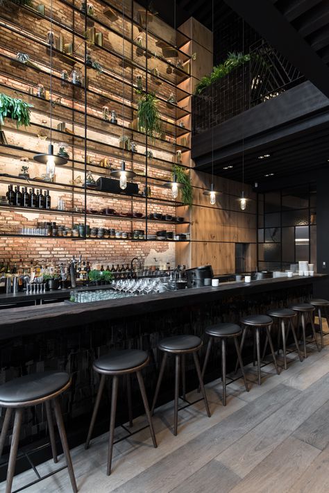 MESA Restaurant - Dieter Vander Velpen Architects Bar Interior Design, Modern Restaurant, Bar Interior, Lounge Design, Bar Design Restaurant, Cafe Interior Design, Restaurant Interior Design, Wood Bar, Exposed Brick