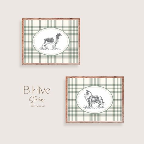 Nursery Wall Pictures, Dog Nursery Art, Dog Illustration Art, Plaid Nursery, Duck Dog, Dog Nursery, Fishing Room, Room Decor Art, Grand Millennial