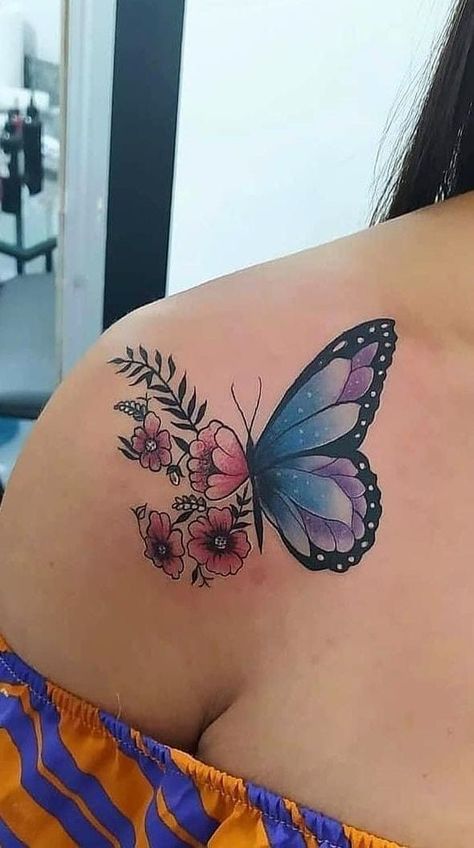 Purple Butterfly Tattoo, Colorful Butterfly Tattoo, Motivational Tattoos, Butterfly Tattoos On Arm, Lion Tattoos, 13 Tattoos, Good Things In Life, Shiva Tattoo Design, Butterfly Tattoos For Women