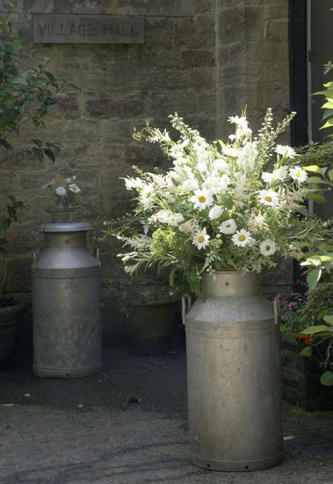 Milk Can Decor, Old Milk Cans, Church Wedding Flowers, Vintage Milk Can, Rustic Wedding Flowers, Church Flowers, Milk Cans, Rustic Wedding Decor, Wedding Guests