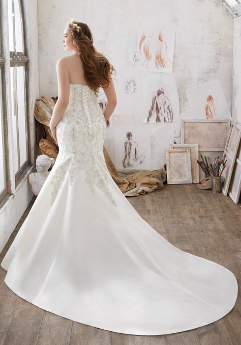 Designer Wedding Dresses and Bridal Gowns by Morilee. This Plus Size Satin Mermaid Wedding Dress Features Exquisite Crystal Beaded Embroidery Throughout Bodice. Wedding Dresses Fit And Flare, Wedding Dresses Fit, Mori Lee Bridal, Morilee By Madeline Gardner, Satin Mermaid Wedding Dress, Wedding Dresses Mermaid Sweetheart, Madeline Gardner, Lillian West, Fit And Flare Wedding Dress