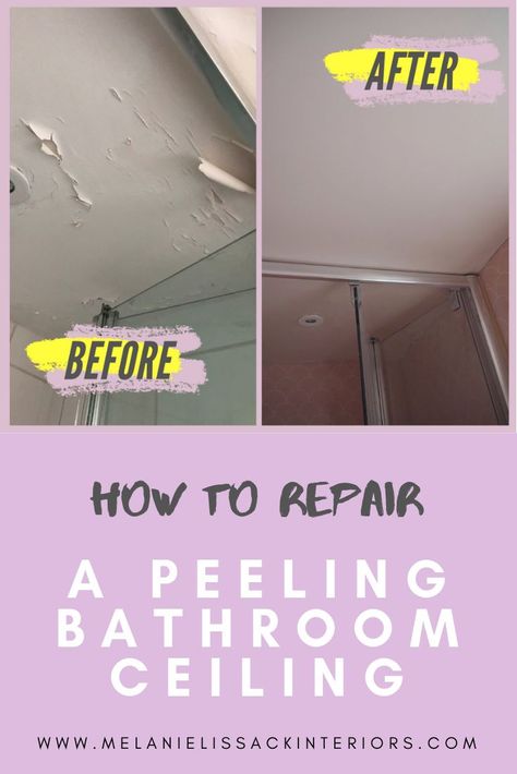 How to fix a peeling bathroom ceiling in your home. DIY advice. DIY ideas. Home improvement guide. Bathroom Ceiling Repair, Peeling Ceiling Paint Bathroom, Peeling Bathroom Ceiling, Diy Bathroom Ceiling Ideas, How To Fix Peeling Paint On Ceiling, Painting Bathroom Ceiling, Rental Updates, Bathroom Ceiling Ideas, Bathroom Ceilings