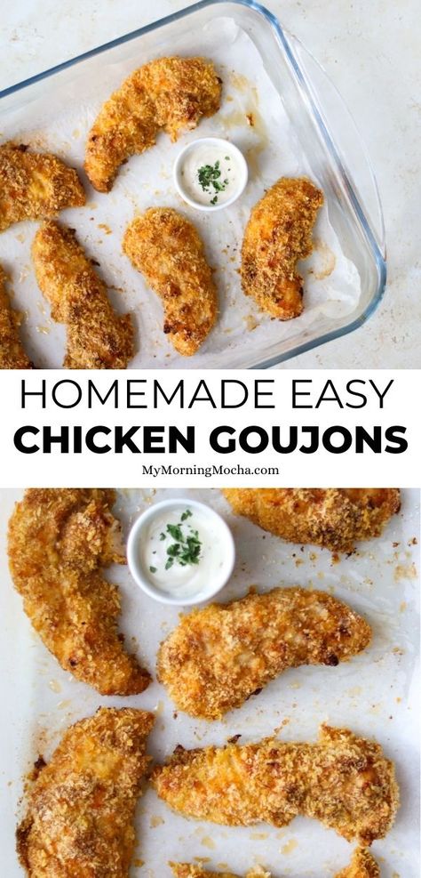 Chicken In Breadcrumbs Recipes, Chicken Goujons Recipe, Crumbed Chicken, Oven Breaded Chicken, Oven Crispy Chicken, Chicken Goujons, Breaded Chicken Recipes, Bread Crumb Chicken, Oven Chicken Wings