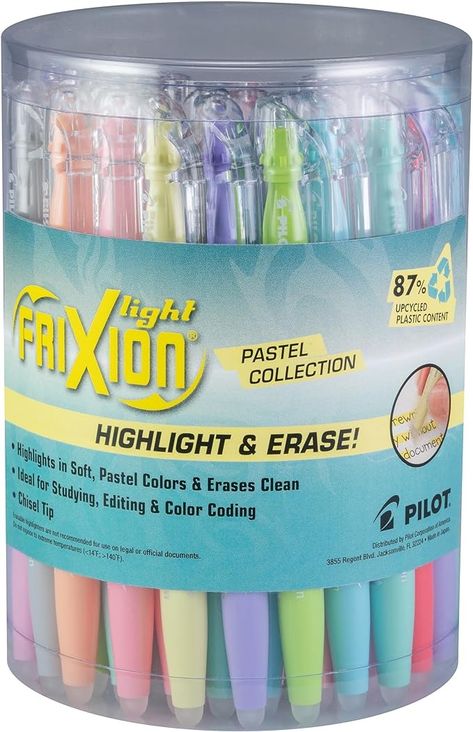 Amazon.com : PILOT, FriXion Light Pastel Erasable Highlighters, Chisel Tip, Tub of 36, Assorted Colors : Office Products Amazon Highlighters, Light Colored Highlighters Pens, Frixion Erasable Highlighters, Pink Highlighters Pens, Sharpie Pastel Highlighters, Erasable Highlighters, Pilot Frixion, Frixion Pens, Ink Toner