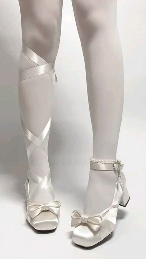 Ballet Shoes Aesthetic, Liam Core, White Ballet Shoes, Queen Shoes, Ocs Outfits, White Black Shoes, Bride Aesthetic, Ballet Doll, Grad Outfits