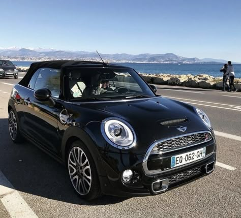 Mini Cabrio Cooper, Black Mini Cooper, Mini Cooper Custom, Mini Cabrio, Mini Cooper Convertible, Prettiest Celebrities, Mini Copper, First Cars, Mini Coopers