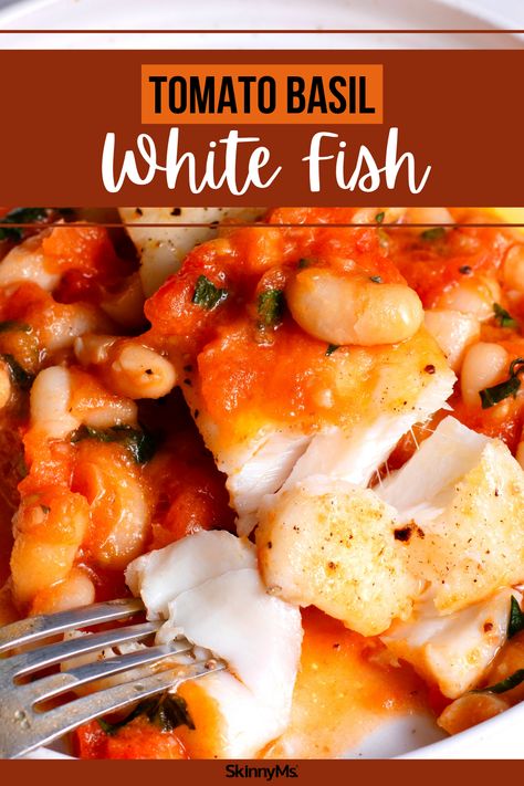 Tomato Basil White Fish Macro Friendly Fish Recipes, White Fish Recipes Baked, Healthy Seafood Dishes, Heavy Meals, Yummy Dinner Recipes, Food Substitutes, Fish Meals, White Fish Recipes, Eating Together