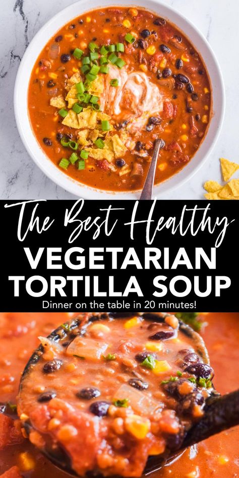 Plant Based Tortilla Soup, Red Lentil Tortilla Soup, Easy Vegetarian Tortilla Soup, Taco Soup Recipe Vegetarian, Crockpot Vegetarian Tortilla Soup, Vegetarian Lentil Tortilla Soup, Slow Cooker Vegetarian Tortilla Soup, Creamy Vegetarian Tortilla Soup, Veg Tortilla Soup