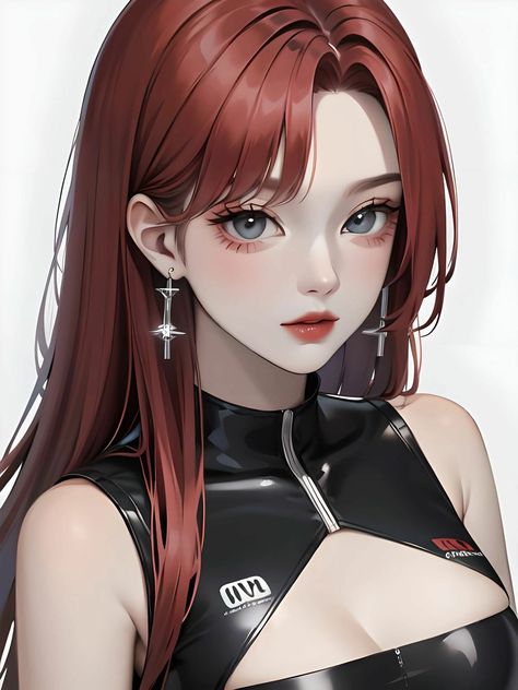 Anime Red Hair Blue Eyes, Pelo Cafe, Red Hair Blue Eyes, Anime Red Hair, Dark Blue Eyes, Girls With Red Hair, Girly Drawings, Anime Monochrome, Digital Art Anime