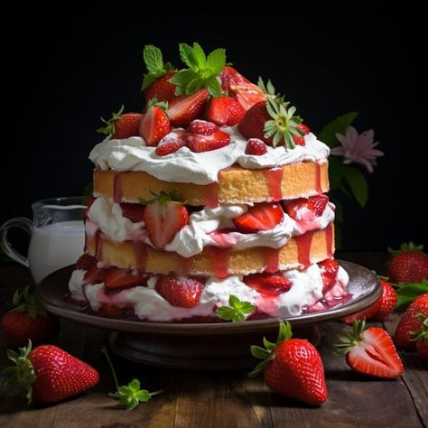 A classic dessert featuring layers of sweet, tender shortcake biscuits or sponge cake, fresh strawberries, and whipped cream. Sweet Treat Aesthetic, Strawberry Shortcake Food, Frozen Strawberry Desserts, Strawberries Whipped Cream, Strawberry Shortcake Dessert, Strawberries And Whipped Cream, Shortcake Biscuits, Strawberry Shortcake Cake, Shortcake Recipe