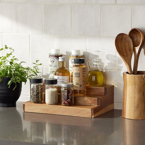 Kitchen Counter Spice Rack, Kitchen Spice And Oil Organization, Counter Top Storage 2 Tier Fruits, Small Countertop Spice Rack, Glam Kitchen Decor, Wooden Spice Box Kitchens, Glam Apartment Decor, Arizona Kitchen, Fitted Cabinets