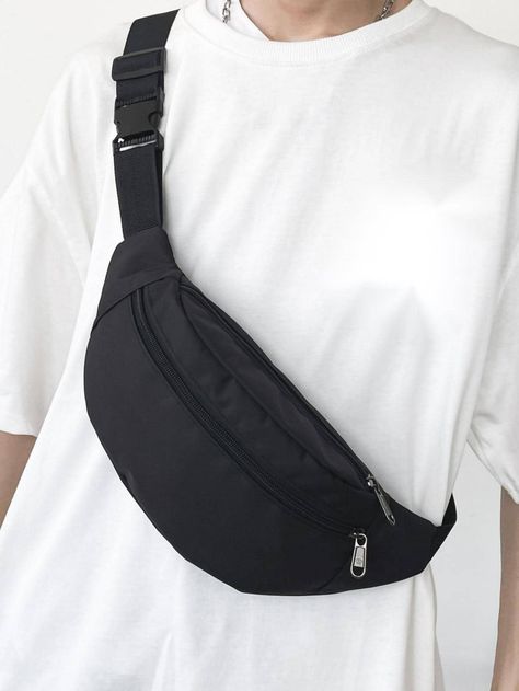 Black  Collar  Polyamide Plain Bum Bag Embellished   Men Bags Mens Crossbody Bag Outfit, Belt Bag For Men, Men Crossbody Bag, Crossbody Bag Men, Mens Waist Bag, Teenager Boys, Chest Bag Men, Mens Satchel, Sling Bag For Men