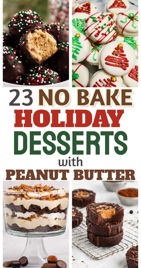 Easy make ahead Christmas desserts for a crowd! 23 no bake holiday desserts for party events, potlucks and family meals are simple and quick desserts for a crowd that all have peanut butter! Mini desserts, cookies, cheesecake bites, single serve peanut butter bars, pie and refrigerator ice box lasagna cakes too! Perfect for Fall, Thanksgiving & Christmas holiday parties, pitch in potluck events or events where you need simple sweet treats and bite size desserts for large groups! No Bake Peanut Butter Desserts, Desserts For Large Groups, Desserts With Peanut Butter, Make Ahead Christmas Desserts, Quick Desserts For A Crowd, Desserts For Party, Simple Sweet Treats, Christmas Desserts For A Crowd, Quick Holiday Treats