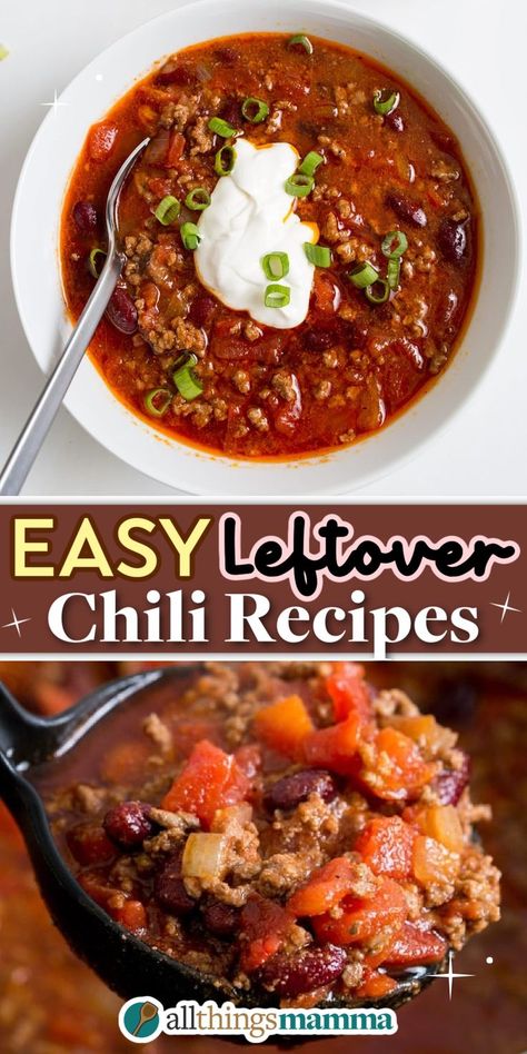 10 Easy Leftover Chili Recipes social collage graphic Chili Leftovers, Leftover Chili Recipes, Chilli Soup, Leftover Chili, Leftovers Soup, Chili Soup, Bbq Recipes, Chili Recipes, Ground Beef Recipes