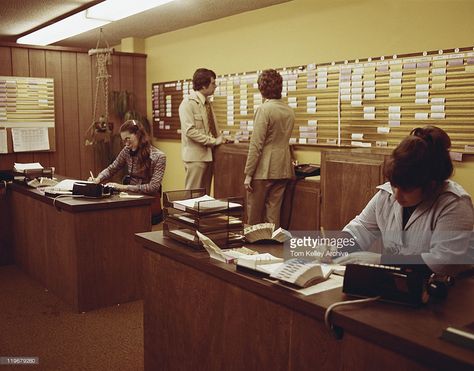 Stock Photo : People working in office Office Transformation, Old Office, Retro Office, Corner Office, Organizational Structure, Desk Essentials, Office Layout, Retro Interior, Vintage Office