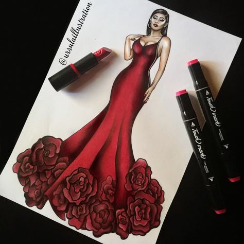 Rose inspired fashion illustration look ❤️ by @ursulaillustration Rose Inspired Fashion, Avant Garde Fashion Illustration, Inspired Fashion Illustration, Dress Illustration Design, Flower Dress Art, Flower Dress Design, Fashion Illustration Poses, Fashion Illustration Tutorial, Diy Hair Accessories Ribbon