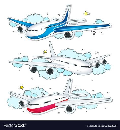 Set aircraft of comic style colorful icons Vector Image Plane Cake Topper, Sofia The First Cartoon, Airplane Birthday Party Decorations, Airplane Birthday Cakes, Sports Themed Cakes, Colorful Icons, Diy Cake Topper Birthday, Airplane Cake, Airplane Kids