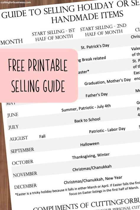 Free Printable Crafts, Business Calendar, Business Printables, Docs Templates, Selling Handmade Items, Craft Pricing, Silhouette Tutorials, Craft Products, Holiday Craft