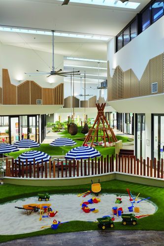 Six fresh and sustainably designed Australian childcare centres - DesignBUILD Child Care Center Design, Children's Play Area, Kindergarten Interior, Daycare Design, Early Childhood Centre, Kids Cafe, Kindergarten Design, Indoor Play Areas, School Interior