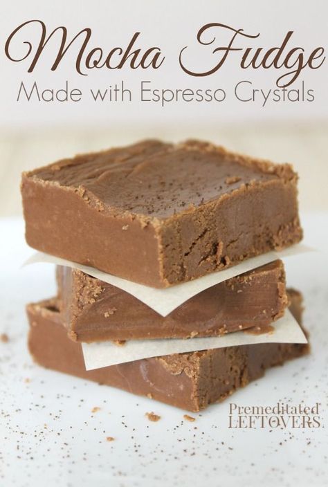 Easy Mocha Fudge Recipe - Combine chocolate fudge with instant espresso crystals to create a mocha fudge recipe that is "sinfully delicious" dessert. This also makes a lovely food gift. Mocha Fudge Recipes, Russian Fudge, Mocha Fudge, Instant Espresso, Homemade Fudge Recipes, Fudge Candy, Fudge Recipes Easy, Oh Fudge, Homemade Fudge