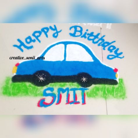 Happy Birthday Rangoli design|Birthday Rangoli|Car theme birthday rangoli|Blue Car birthday rangoli Birthday Rangoli, Car Theme Birthday, Video Birthday, Rangoli Simple, Car Theme, Special Rangoli, Design Birthday, Car Birthday, Birthday Special