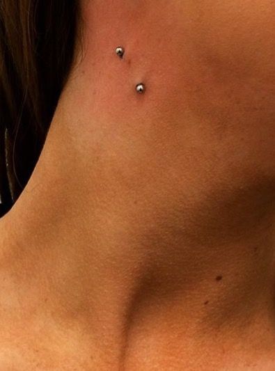 Vampire Bite. Vampire Bites Piercing, Vampire Piercing, Vampire Bite Tattoo, Neck Piercing, Vampire Bites, Dry Skin Makeup, Dermal Piercing, Goth Wedding, Buzz Cut