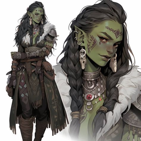 Female Half Orc, Half Orc Barbarian, Pathfinder Rpg Characters, Dnd Orc, Female Orc, Half Orc, Orc Warrior, Female Character Concept, Characters Design